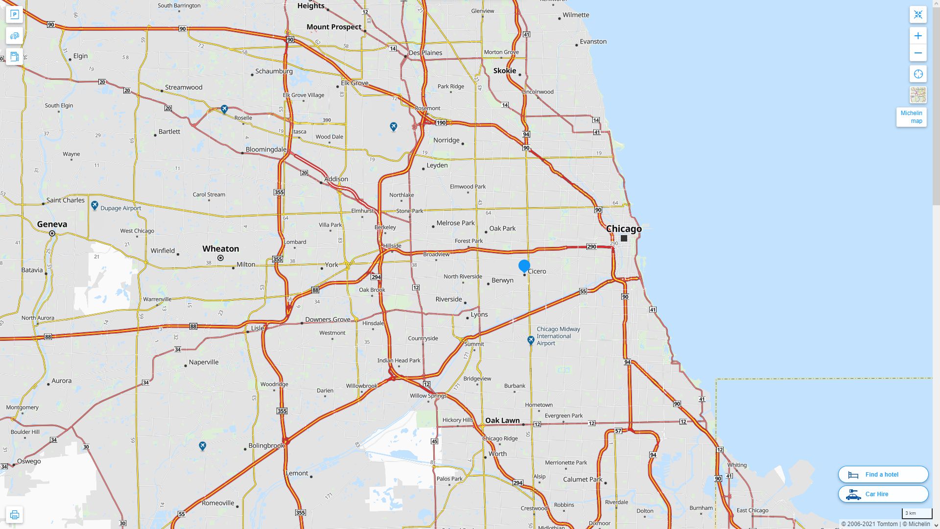 Cicero illinois Highway and Road Map